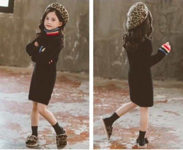 ชุดเดรสไหมพรมแขนยาว สีดำ