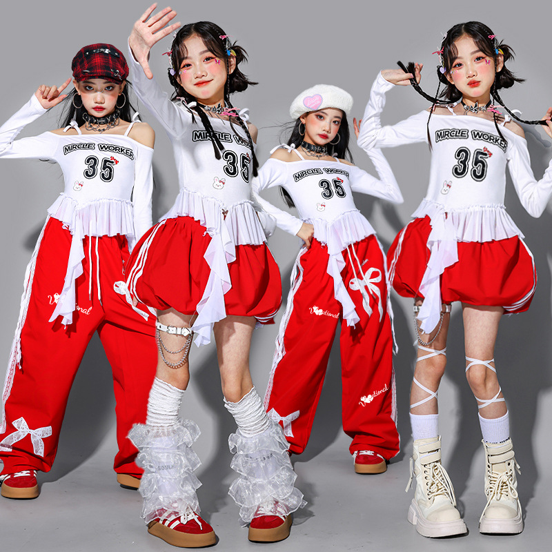 Friendly4kid ชุดเต้น เด็กผู้หญิง เสื้อแดง/ขาว+กระโปรง กางเกง*เปิดจอง