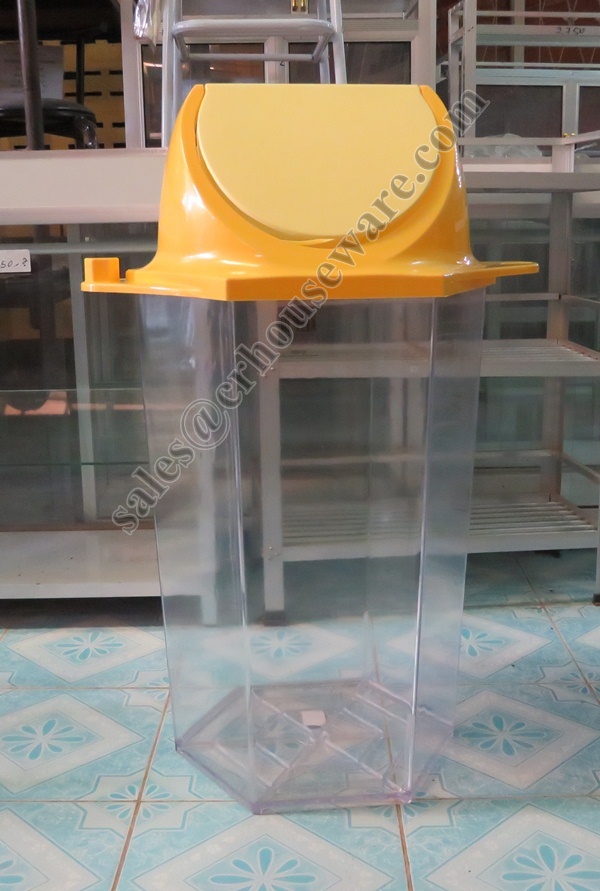 ถังขยะใสหกเหลี่ยมฝาสี Crystal plastic bins hexagons multicolored lid. 001-RW9271+4