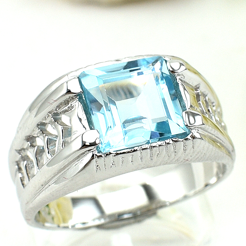 แหวนเงินแท้ราคาถูกชุบทองคำขาว สกายบลูโทปาซแท้ 3.65 กะรัต งานประณีตสวยงาม สั่งผลิตค่ะ