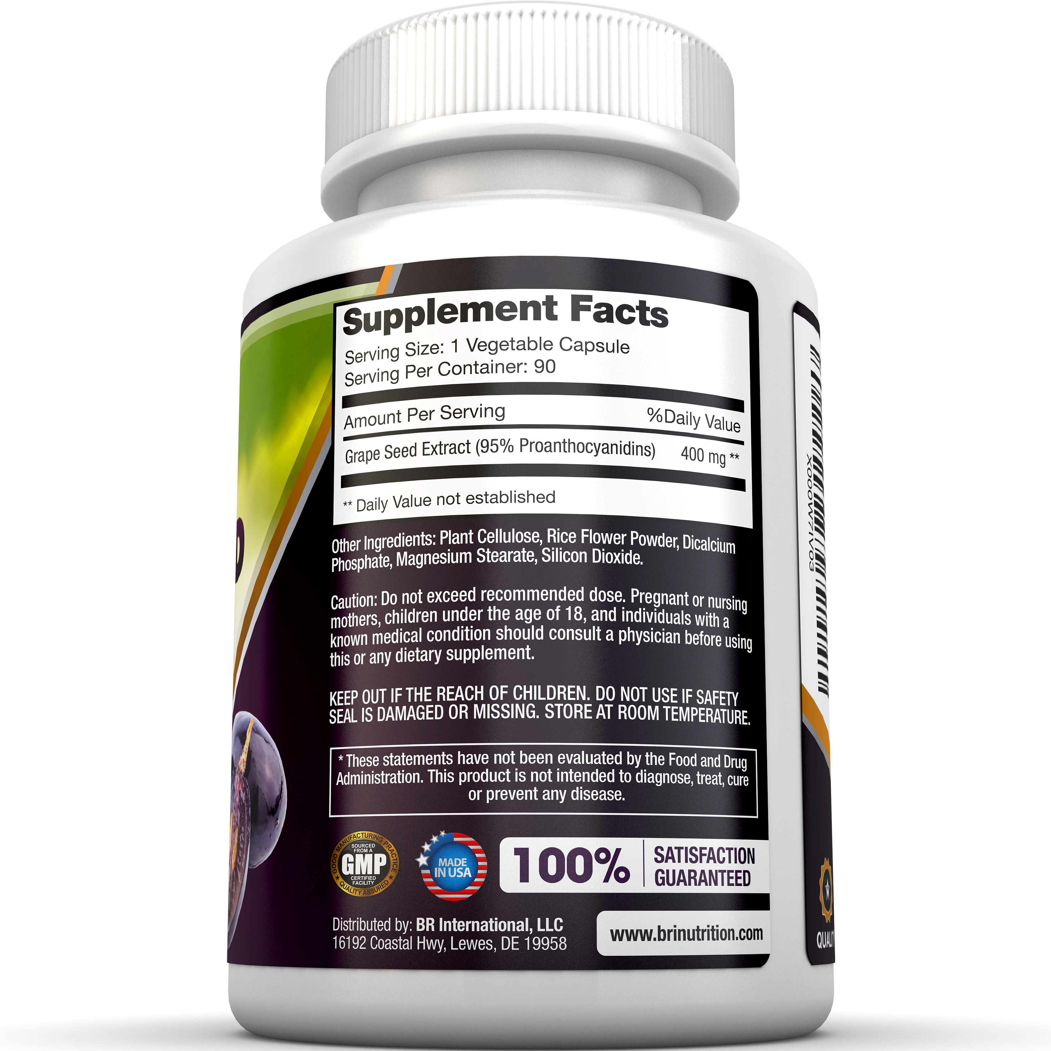 BRI Nutrition Grapeseed Extract(95% Proanthocyanidins 400mg) สารสกัดจากเมล็ดองุ่นเข้มข้น 400 mg/เม็ด เพื่อผิวกระจ่างใส ไร้ริ้วรอย - 90 Veggie Capsules