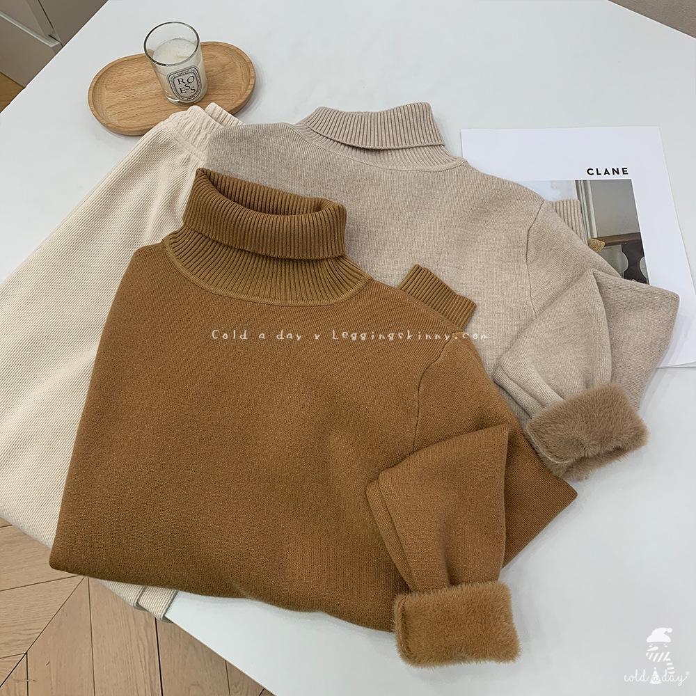 เสื้อสเวตเตอร์ไหมพรมคอเต่าญี่ปุ่นบุขน มี 5 สี