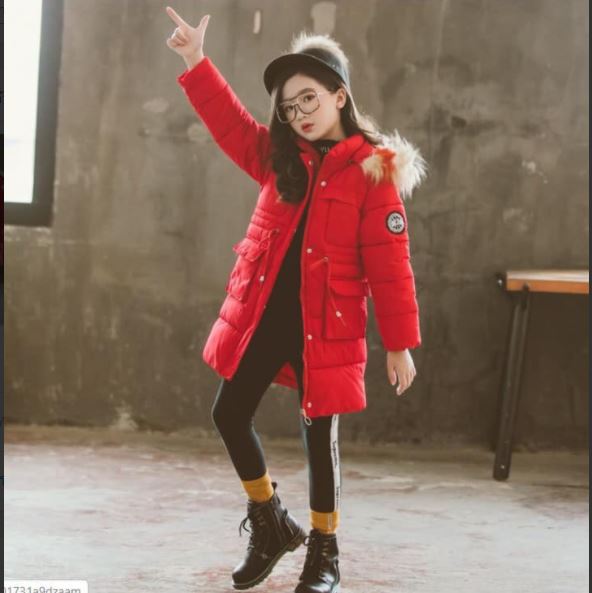 เสื้อกันหนาว บุนวมสีแดง มีฮูด