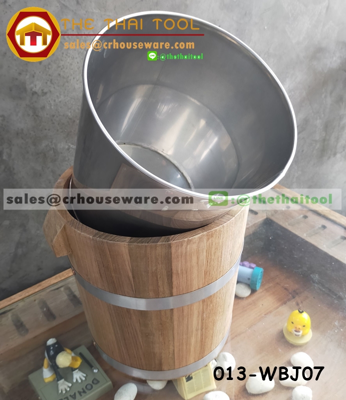 ถังไม้พร้อมถังใส่น้ำแข็งสเตนเลสด้านใน รหัสสินค้า 013-WBJ07