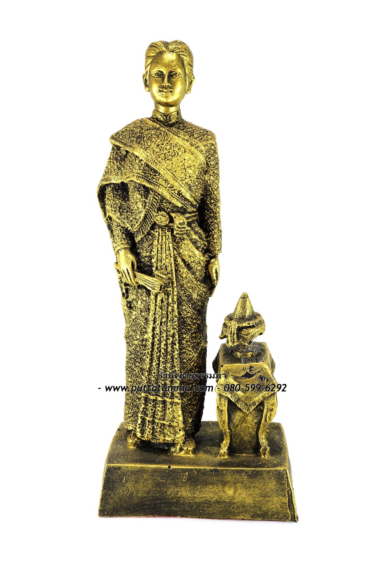 สมเด็จพระนางเจ้าสุนันทากุมารีรัตน์ พระบรมราชเทวี ( พระนางเรือล่ม ) สีทองโบราณ เนื้อเรซิ่น ขนาด 5 นิ้ว สูง 13 นิ้ว