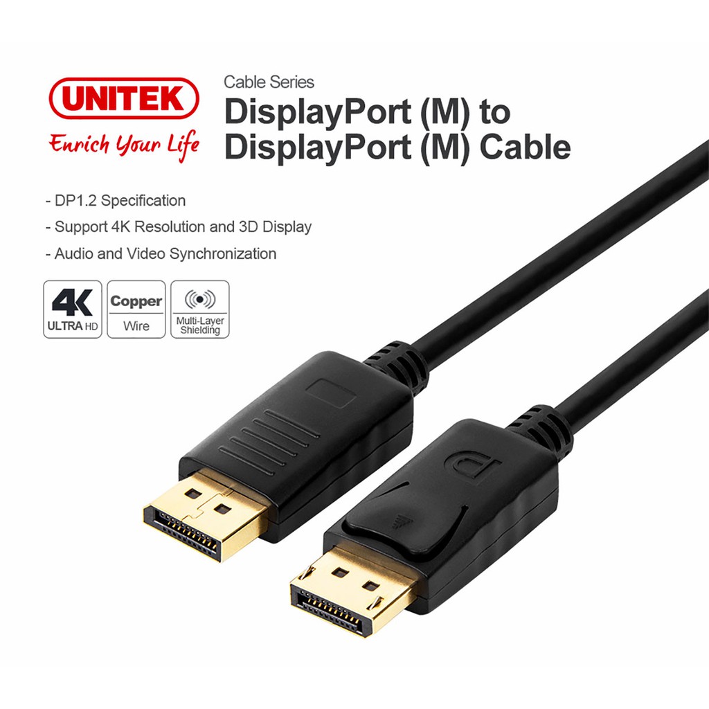 สาย DisplayPort 1.2 Cable รองรับความละเอียด 4K/60Hz by Unitek