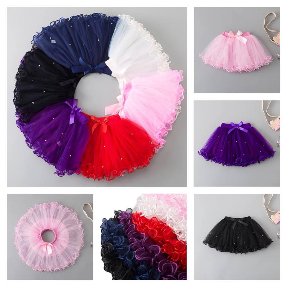 กระโปรงพองฟู กระโปรงเด็ก รุ่นไม่มีกระดุมยางยืด โบว์ติดกระโปรง