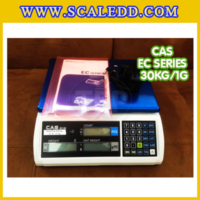 เครื่องชั่งนับจำนวนตั้งโต๊ะ30kg เครื่องชั่งน้ำหนัก30kg เครื่องชั่ง30kg กิโล ตาชั่งนับชิ้นงาน30kg เครื่องชั่งดิจิตอล30kg. ความละเอียด1g ยี่ห้อ CAS รุ่น EC (เครื่องชั่งผ่านตรวจรับรอง)