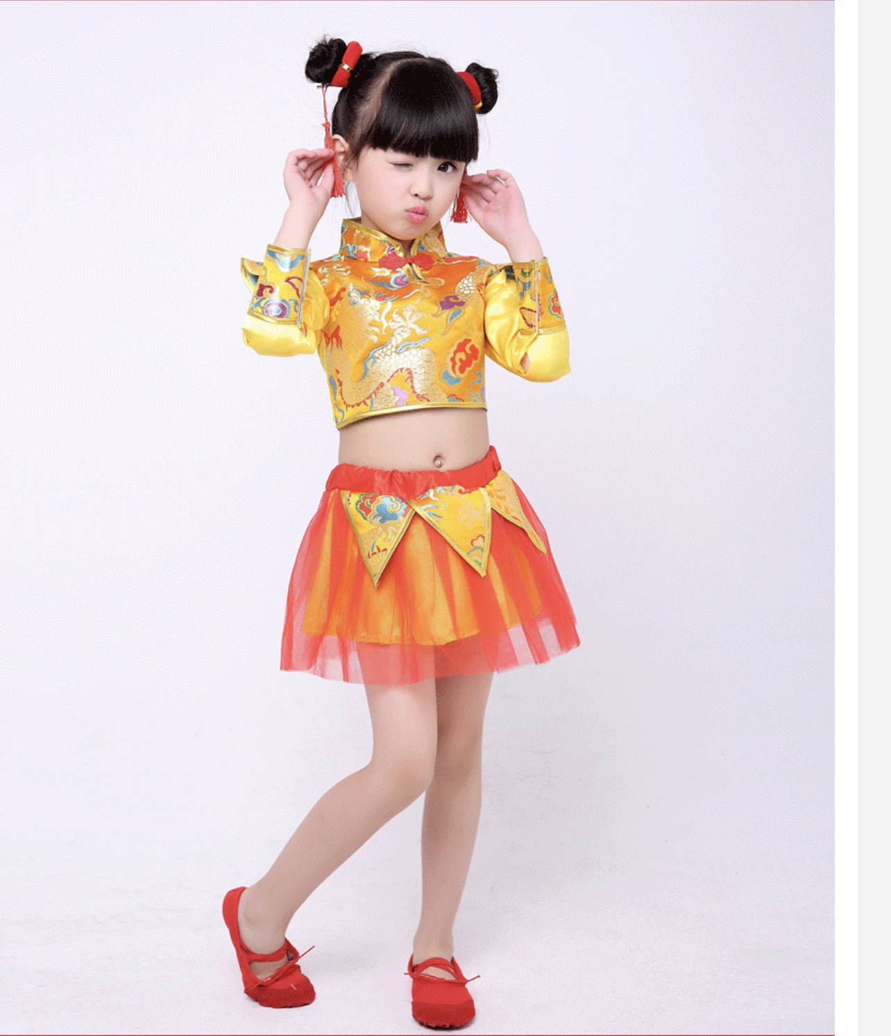 พร้อมส่ง ชุดจีนเด็ก ชุดเต้น สไตล์จีน เสื้อแขนยาว+กระโปรง