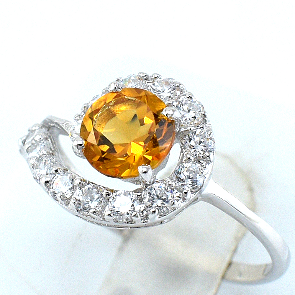 แหวนเงินแท้ราคาถูกชุบทองคำขาว ซิทรินแท้ 0.80 กะรัต เพชรCZ 0.48 กะรัต งานประณีตสวยงาม สั่งผลิตค่ะ