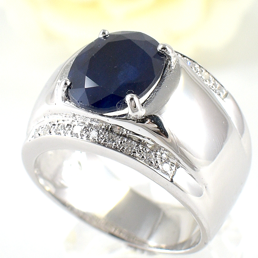 แหวนเงินแท้ราคาถูกชุบทองคำขาว พลอยแท้ไพลิน 4.0 กะรัต เพชรCZ 0.18 กะรัต งานประณีตสวยงาม สั่งผลิตค่ะ