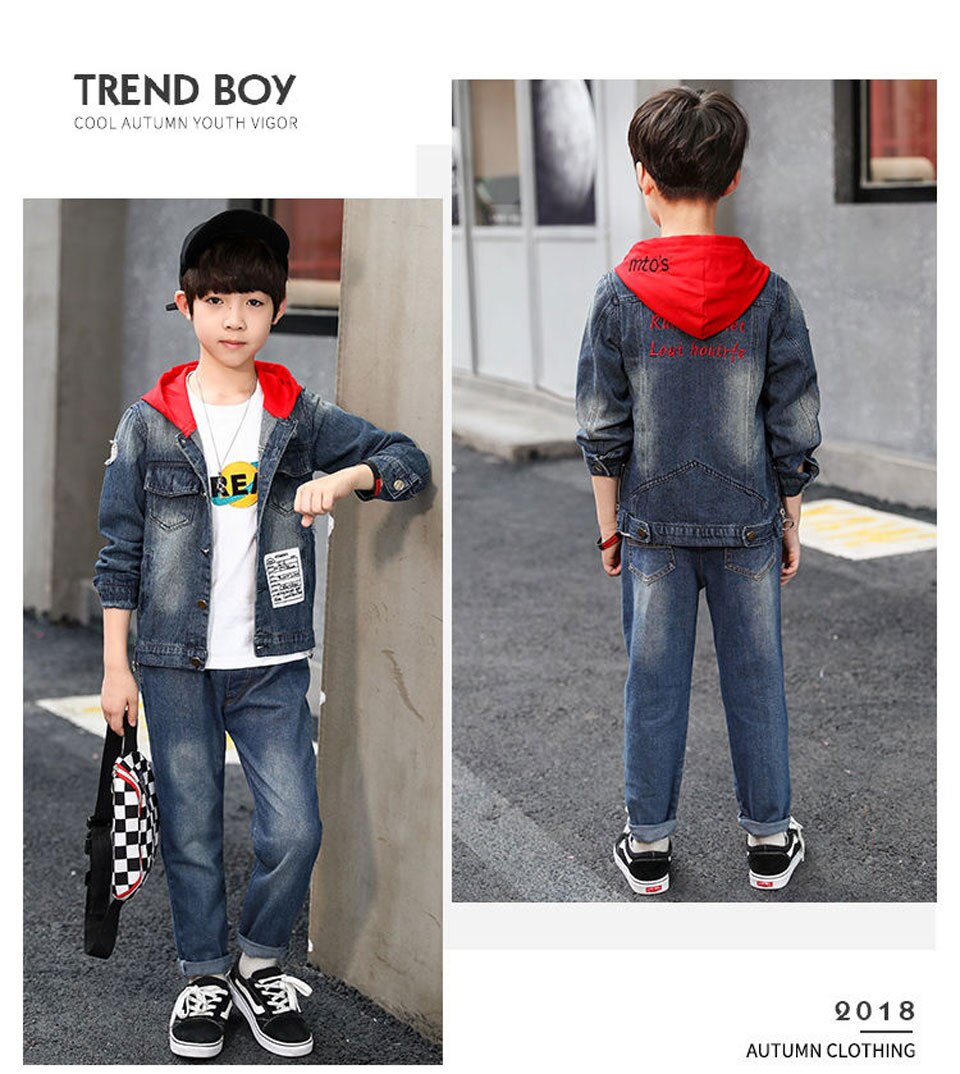 เสื้อกันหนาวยีนส์ ฮูดแดงหญิง ชาย