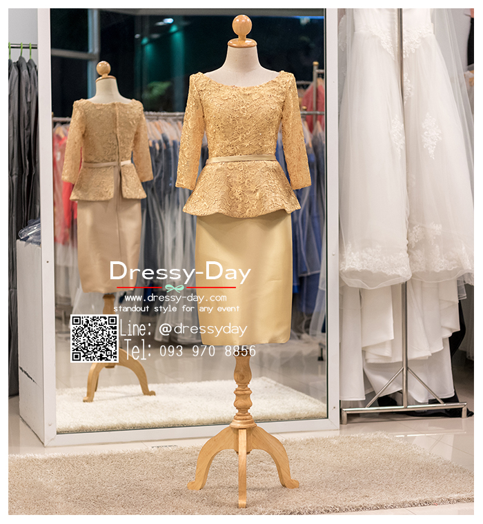รหัส ชุดเจ้าภาพ :PFS065 ชุดราตรีสั้น หรู มีแขน ชุดไปงานแต่งงานกลางวัน กลางคืน ชุดราตรีสั้นคนอ้วนใส่สวย พร้อมส่ง