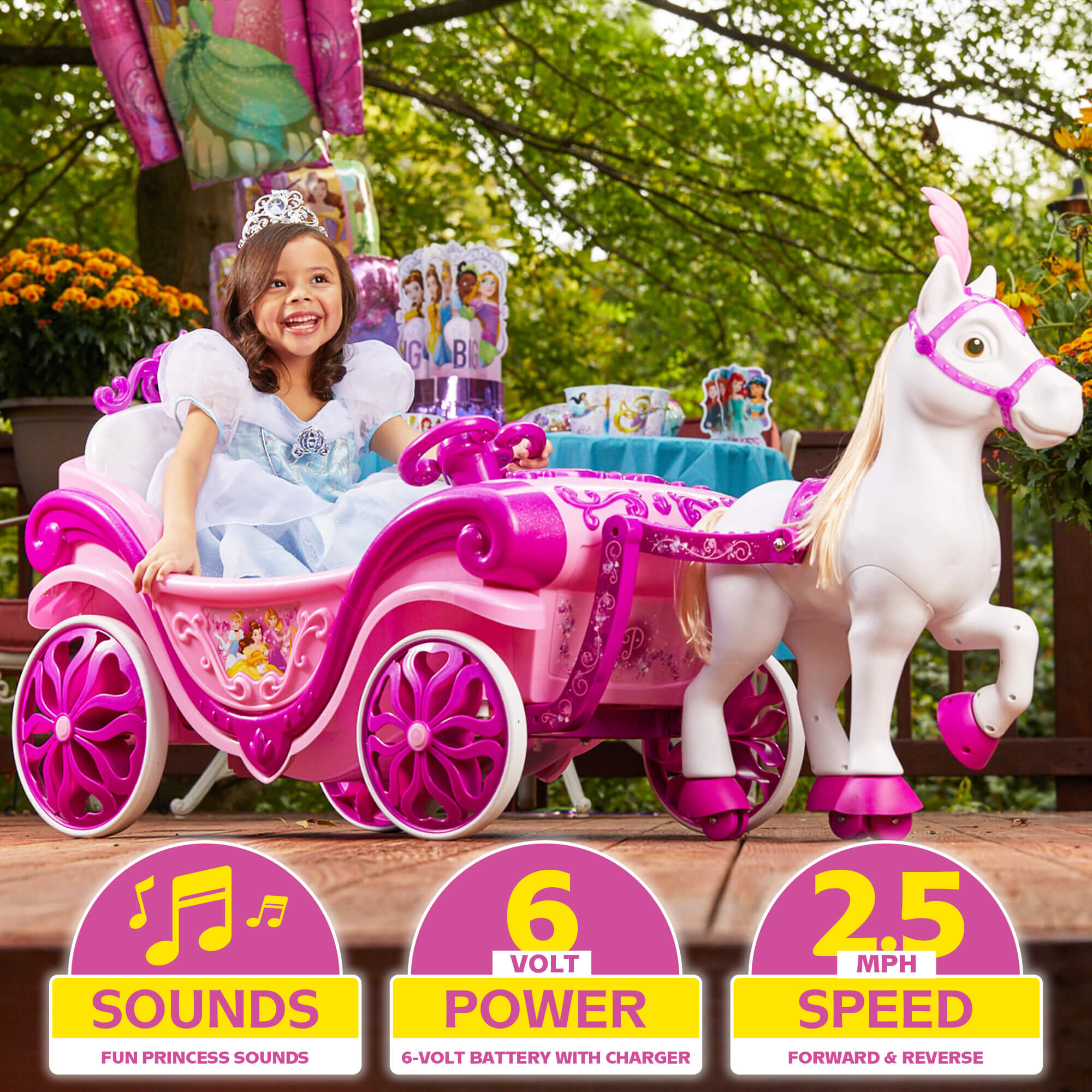 รถม้าแบตเตอรี่ Disney Princess Royal Horse and Carriage