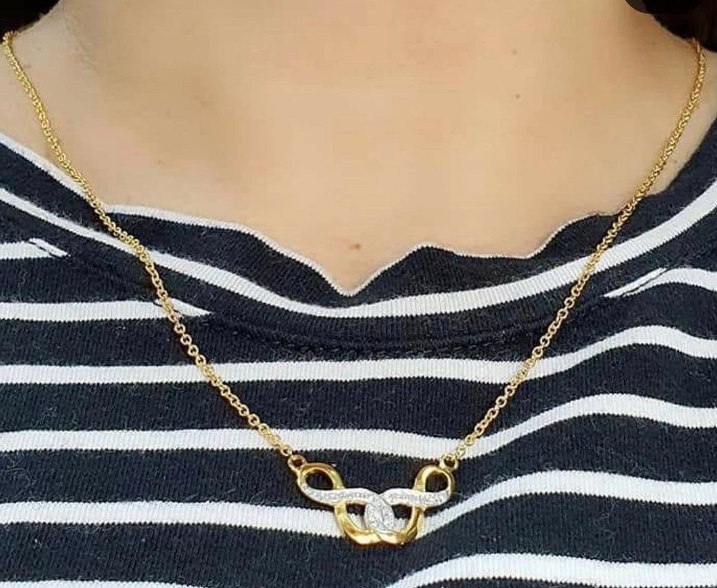 พร้อมส่งและสั่งผลิตสร้อยคอทองฝังเพชรอินฟินิตี้ ใส่เที่ยว ออกงาน ทองคำ 9K เพชรแท้ 0.10 กะรัต ราคาถูกมาก ส่งฟรี