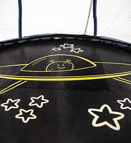 แทรมโพลีน Skywalker Trampolines 60-Inch Bounce-N-Learn Trampoline, with Enclosure and Sound, Dark Blue/Grey with Spaceship ขนาด 60 นิ้ว ลายยานอวกาศ