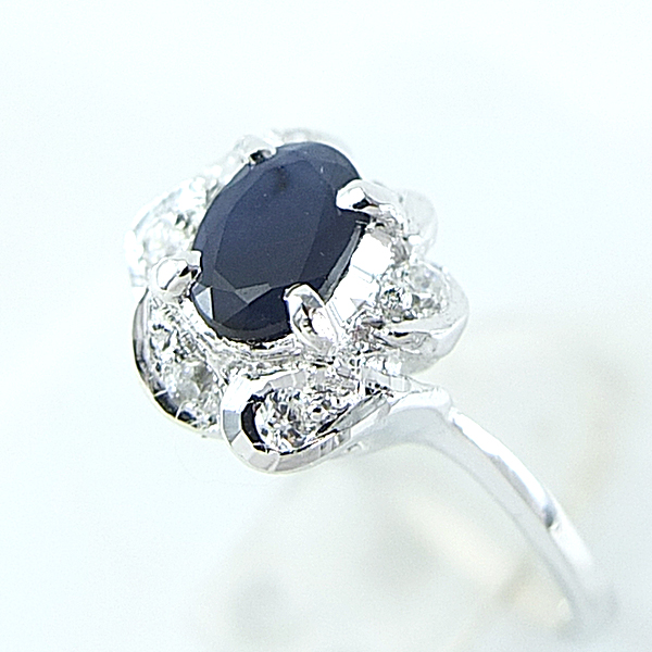 แหวนเงินแท้ราคาถูกชุบทองคำขาว ไพลินแท้ 0.52 กะรัต เพชรCZ 0.09 กะรัต งานประณีตสวยงาม สั่งผลิตค่ะ