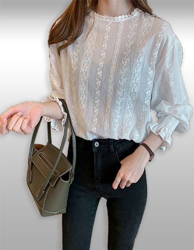 เสื้อแฟชั่นคอกลมแบบสวยหรูสไตล์เกาหลี รหัส2190