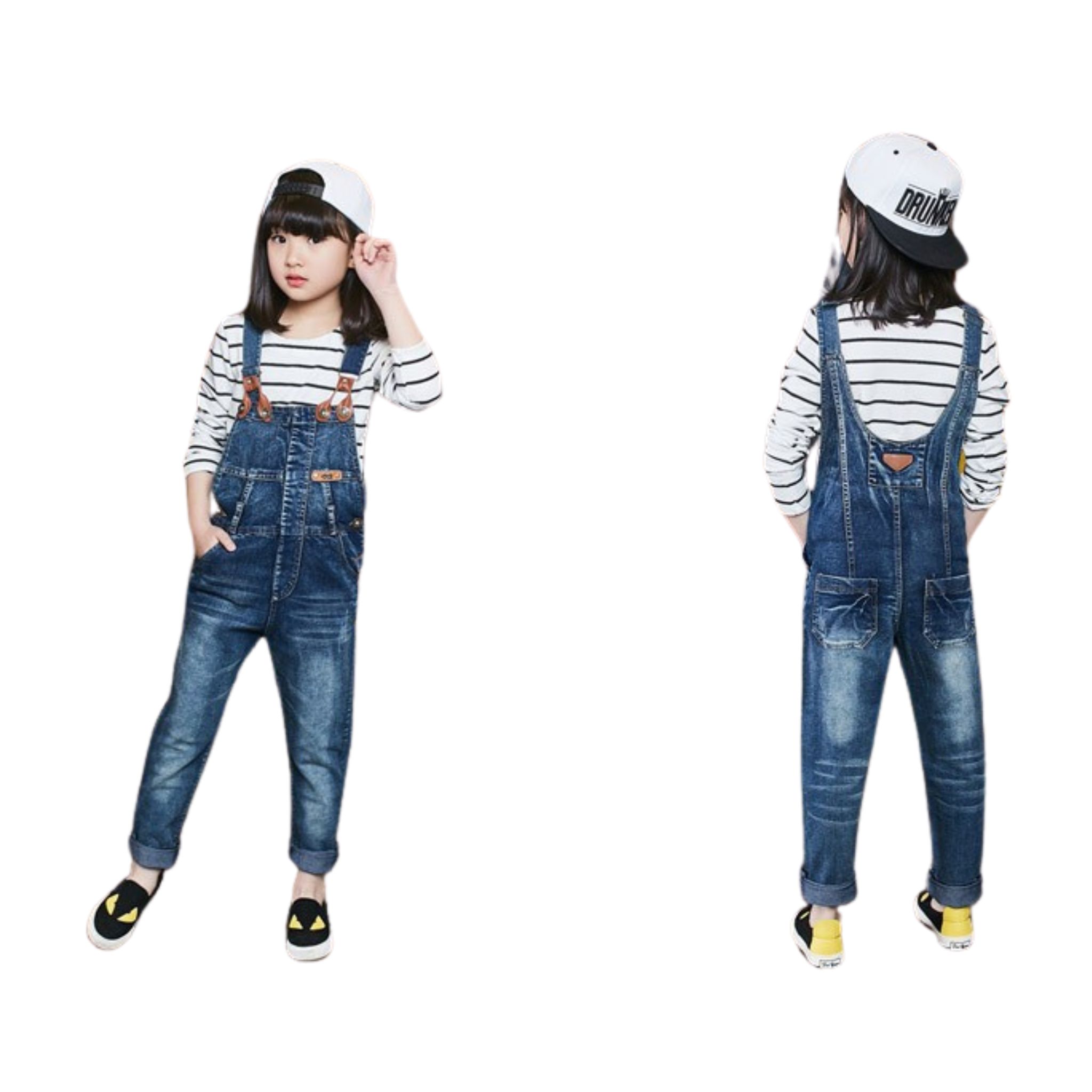 พร้อมส่ง ชุดเด็ก ชุดเซ็ต เดรสแขนยาว+เอี้ยมยีนส์ เอี๊ยมเด็ก