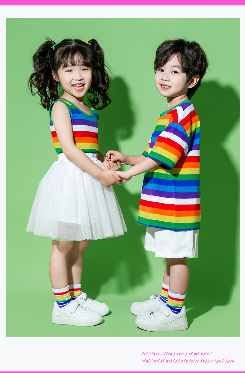 พร้อมส่ง ชุดเต้น ชุดฮิปฮอป เสื้อลายรุ้ง รวมถุงเท้า