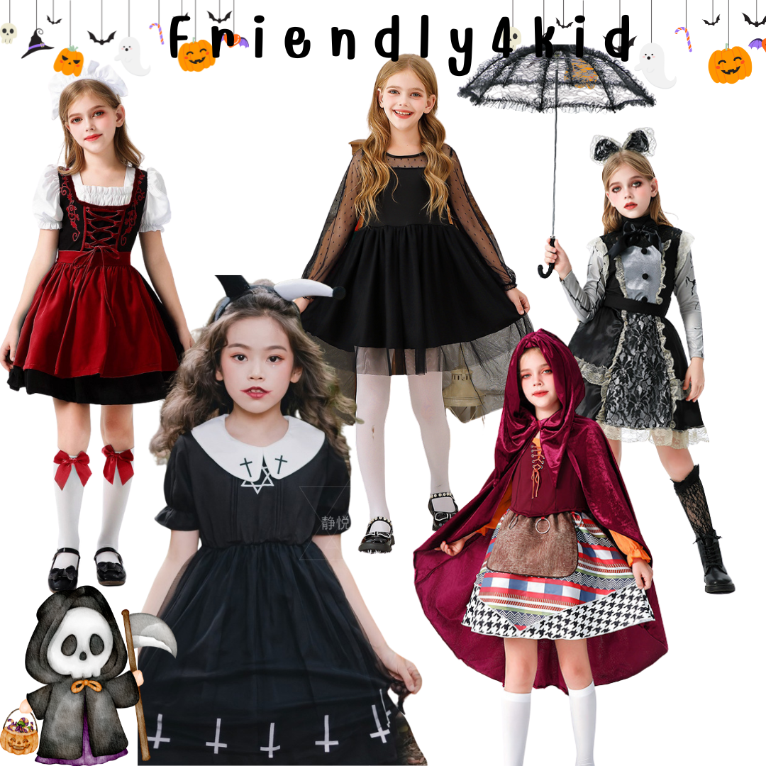 ชุดฮาโลวีนเด็กผู้หญิง haloween ชุดเดรสสีดำ สไตล์สาวแม่บ้าน