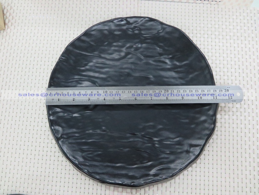 ถาดกลมเมลามีน จานเมลามีนเนื้อหนา 12 นิ้ว 017-PX-F170612,จานเมลามีนสีดำด้าน