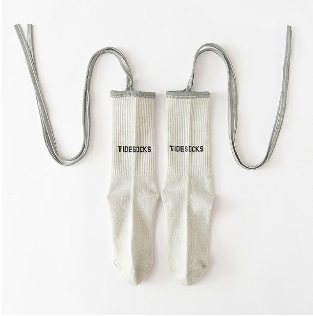 พร้อมส่ง ถุงเท้า เด็ก-ผู้ใหญ่ แบบยาว มีสายไขว้ ผูกข้อขา สีพื้น