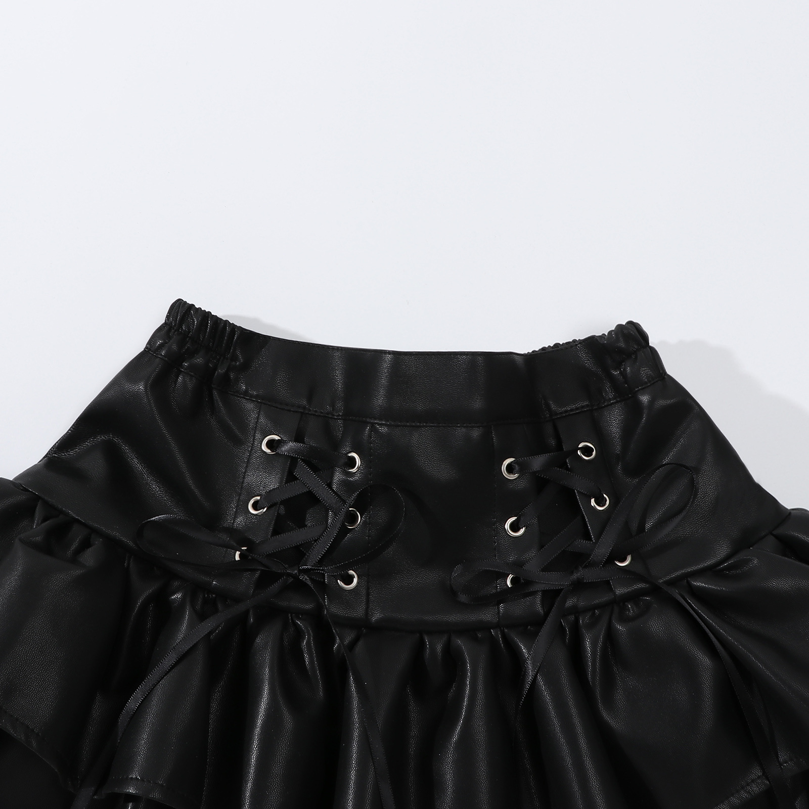 friendly4kid กระโปรงเด็กหญิง กระโปรงหนัง สีดำ อัดพลีทจีบรอบ