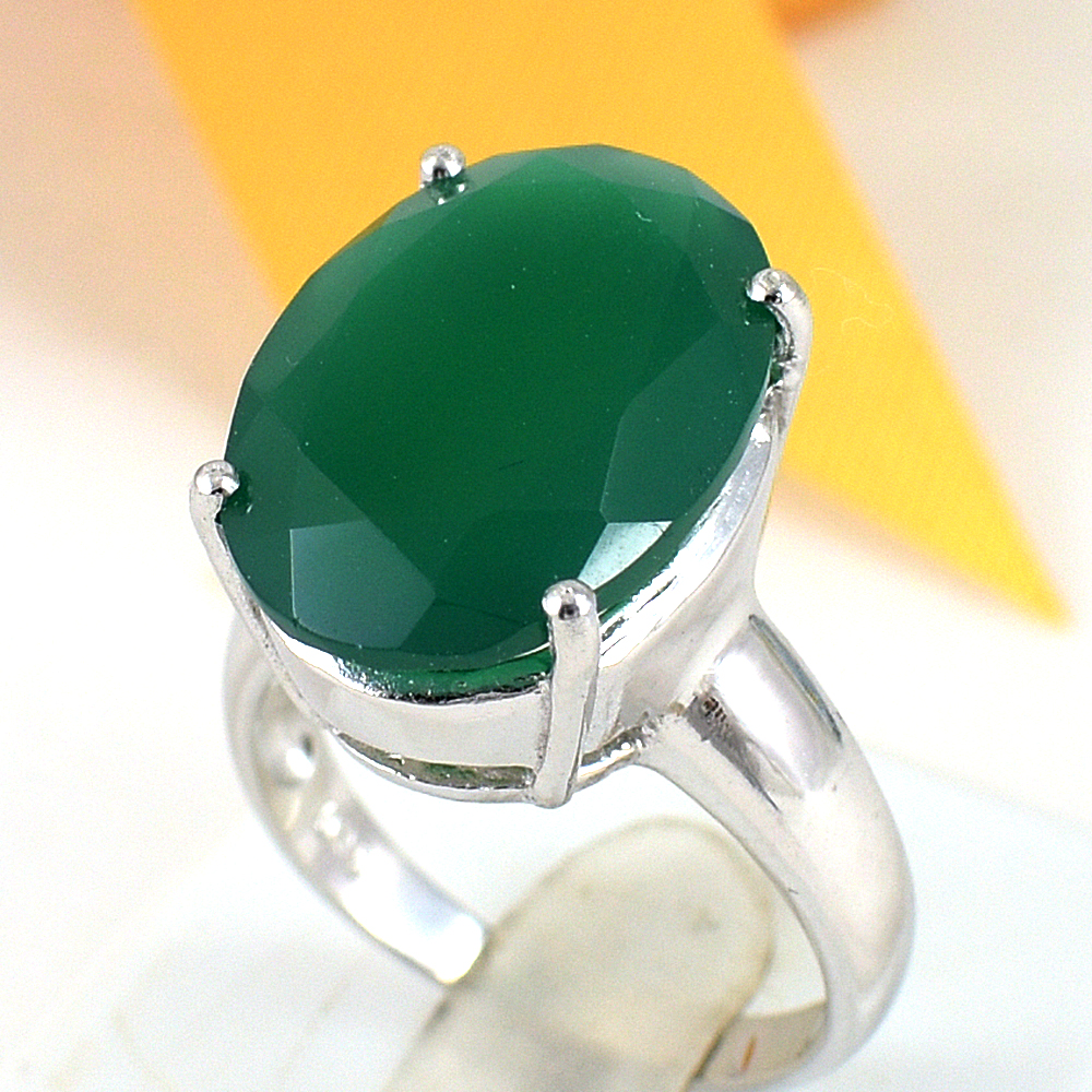 แหวนเงินแท้ราคาถูกชุบทองคำขาว พลอยแท้กรีนอะเกท 10.40 กะรัต งานประณีตสวยงาม สั่งผลิตค่ะ