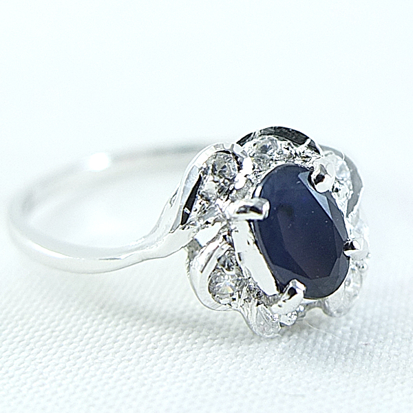 แหวนเงินแท้ราคาถูกชุบทองคำขาว ไพลินแท้ 0.52 กะรัต เพชรCZ 0.09 กะรัต งานประณีตสวยงาม สั่งผลิตค่ะ