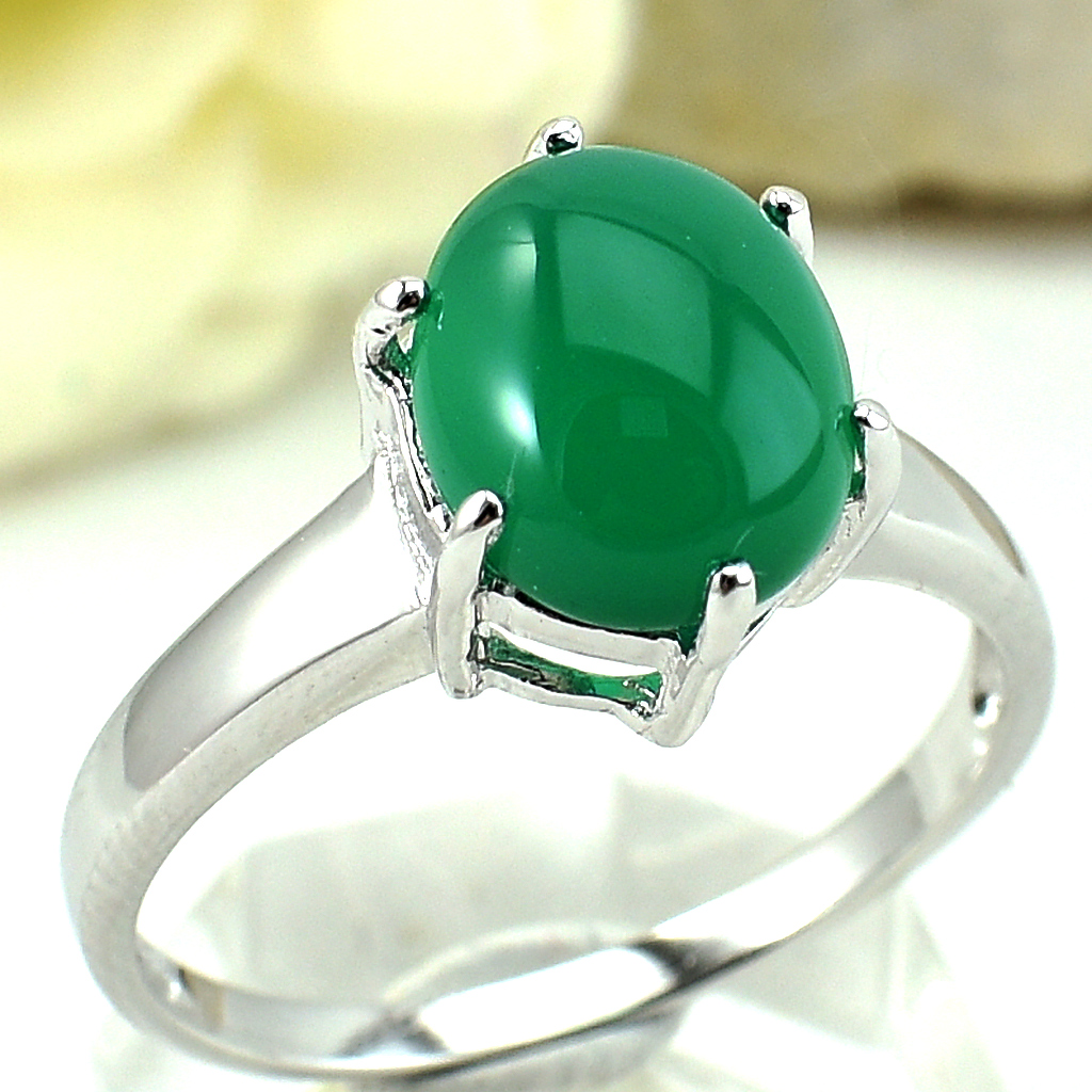 แหวนเงินแท้ราคาถูกชุบทองคำขาว พลอยแท้กรีนอะเกท 3.55 กะรัต งานประณีตสวยงาม สั่งผลิตค่ะ