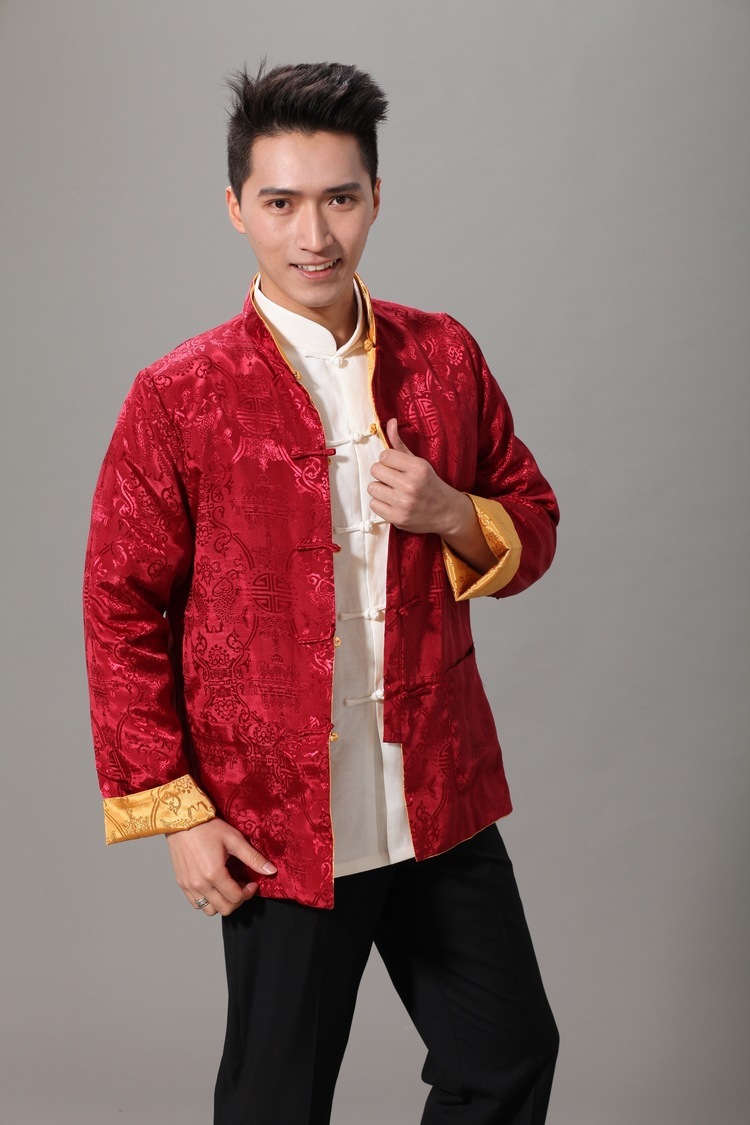 ชุดจีน เสื้อจีนชาย สีแดง-ทอง ใส่ได้ 2 ด้าน
