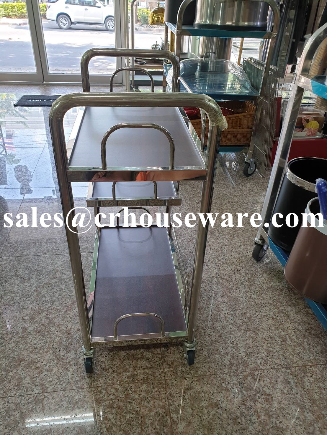 รถเข็นไม้+สแตนเลส 3 ชั้น 002-STK-603176