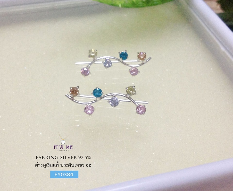 ต่างหูเงินแท้92.5% แบบเกี่ยว - แนบใบหู ต่างหูประดับเพชร cz น่ารักๆ