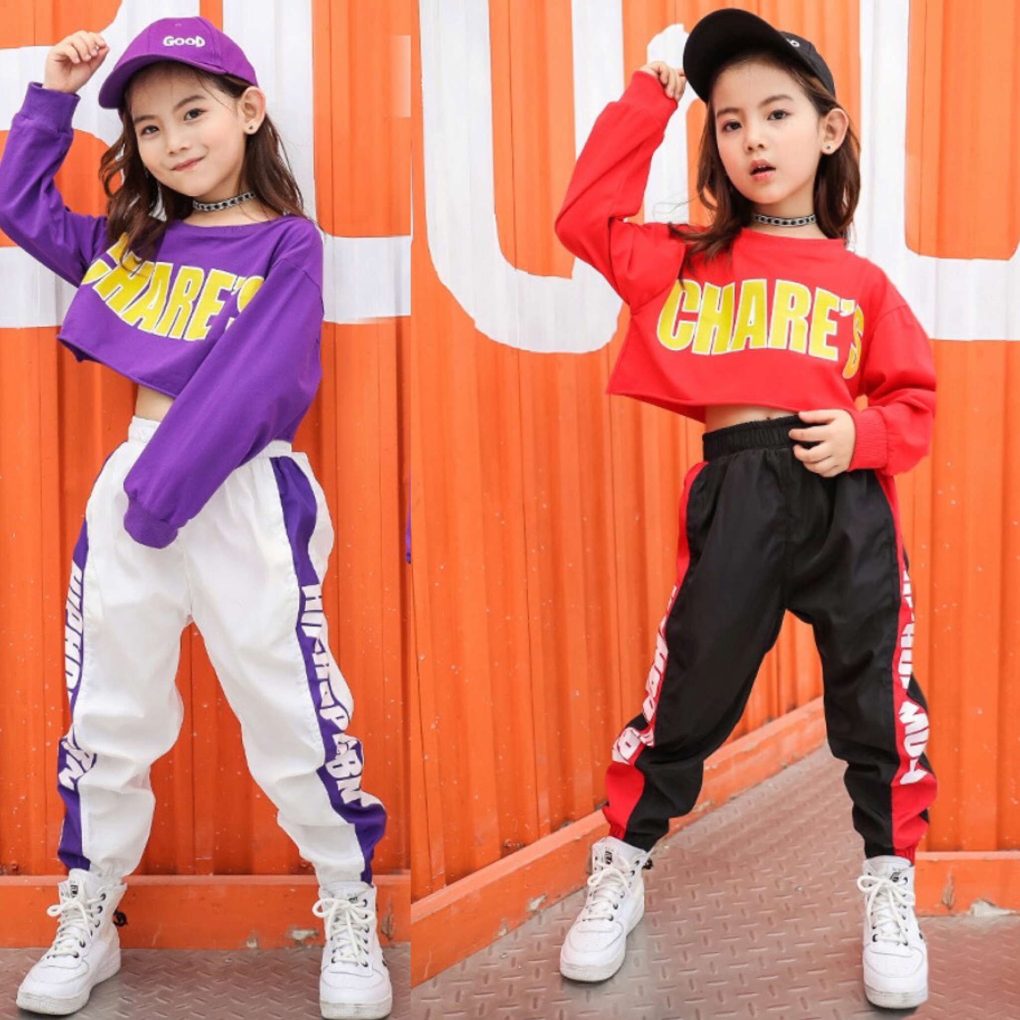 ชุดเต้น เสื้อครอป แขนยาว Chare' พร้อมกางเกงวอร์ม