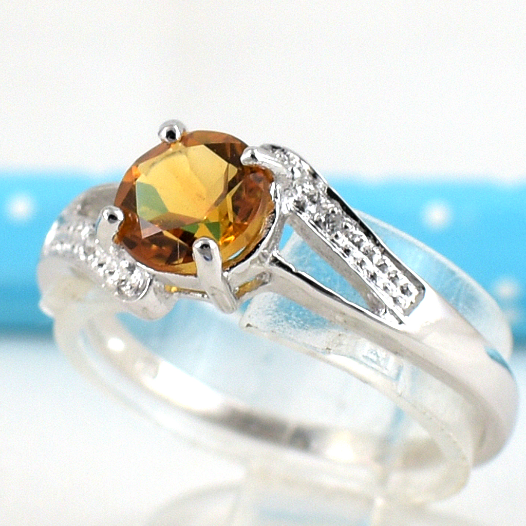 แหวนเงินแท้ราคาถูกชุบทองคำขาว ซิทรินแท้ 0.80 กะรัต เพชรCZ 0.02 กะรัต งานประณีตสวยงาม สั่งผลิตค่ะ