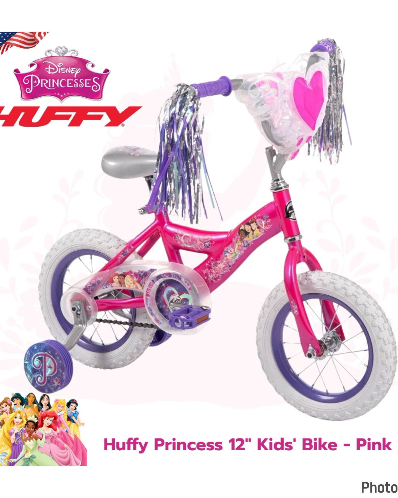 Huffy Princess 12” Kids’ Bike - Pink - จักรยานเด็กเจ้าหญิงดิสนีย์ ขนาด 12 นิ้ว สีชมพูอายุ 3–5 ปี