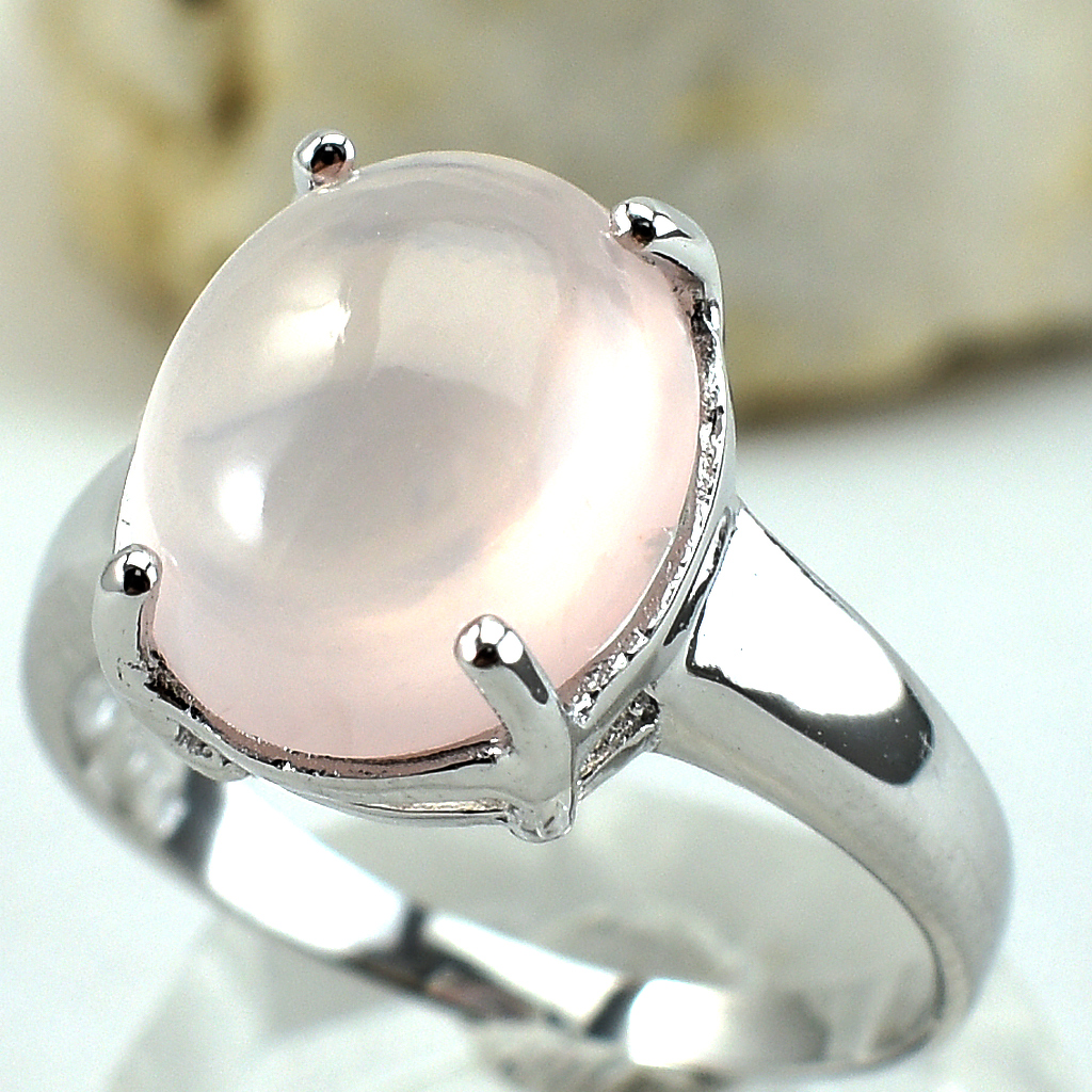 แหวนเงินแท้ราคาถูกชุบทองคำขาว พลอยแท้โรสควอทซ์ 4.80 กะรัต งานประณีตสวยงาม สั่งผลิตค่ะ