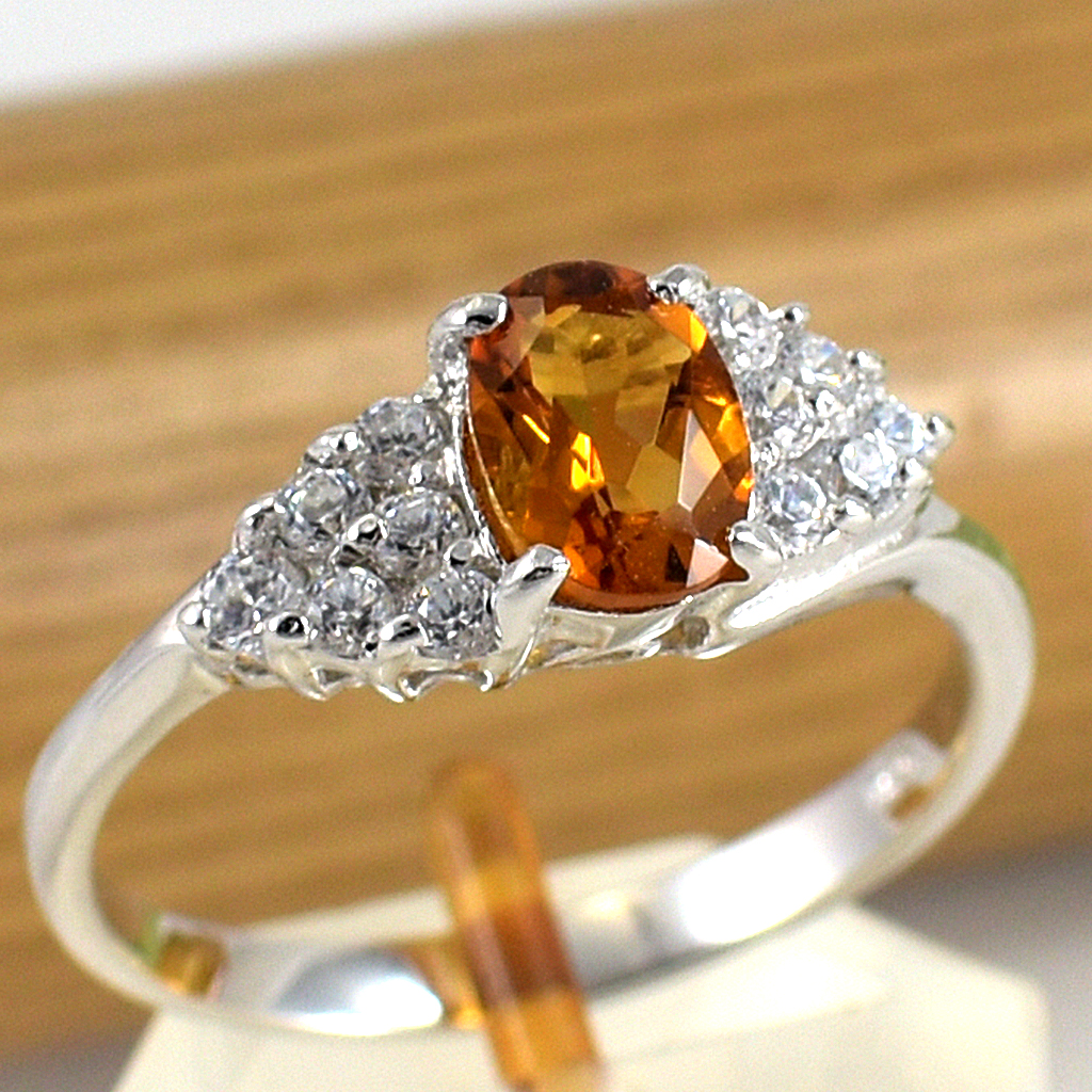 แหวนเงินแท้ราคาถูกชุบทองคำขาว ซิทรินแท้ 0.75 กะรัต เพชรCZ 0.30 กะรัต งานประณีตสวยงาม สั่งผลิตค่ะ