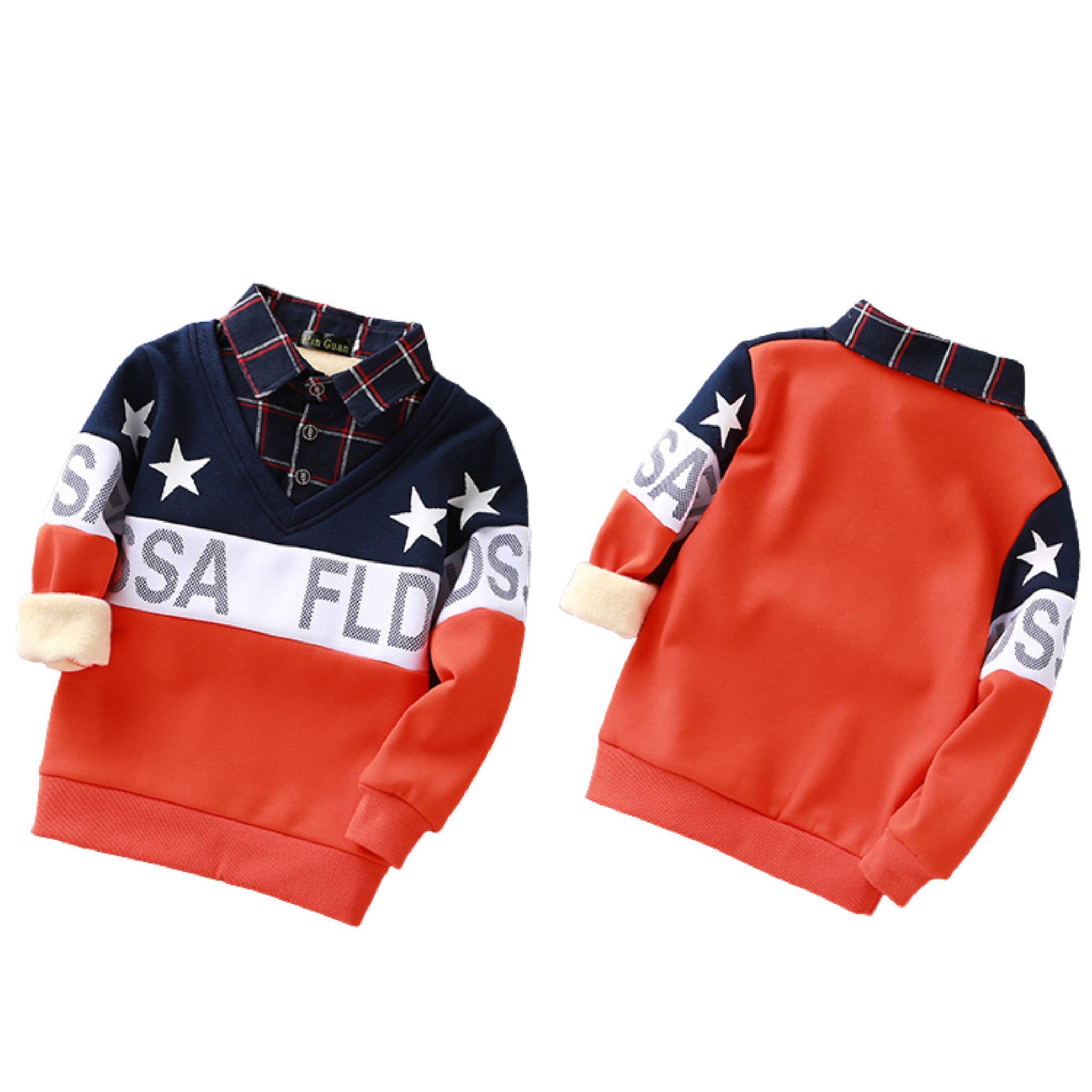 สินค้าพร้อมส่ง เสื้อแขนยาว เสื้อเชิ๊ตเด็ก ตัดต่อคอปก