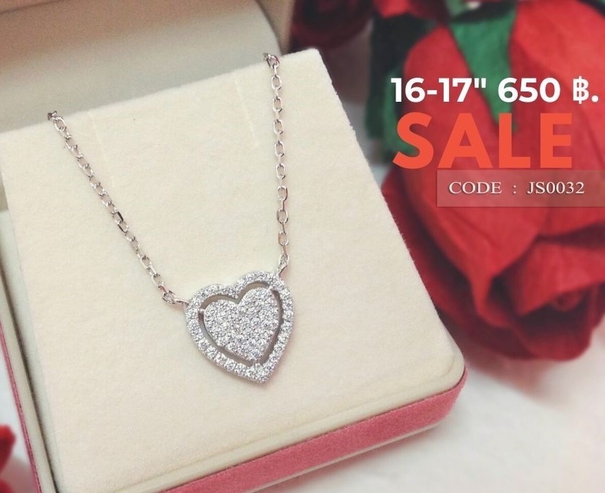 สร้อยเงินแท้พร้อมจี้92.5% รูปหัวใจ งานน่ารักๆ ประดับเพชร cz Free size 16-17 นิ้ว (ตัวเรือนเงินแท้)