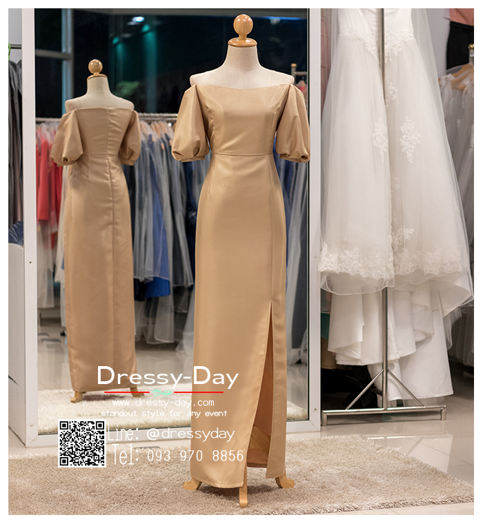 รหัส ชุดราตรี :PFL097 ชุดราตรียาวมีแขน สวยหวานหรู ราตรียาวสีทอง ผ้าไหมญี่ปุ่น ไหล่ปาด ผ่าหน้าสวยเซ็กซี่ สวยหรูแบบเรียบโก้ และใส่ได้หลากหลายโอกาสคร๊าา มาพร้อมซับในอย่างดี คัตติ้งเนี๊ยบๆ