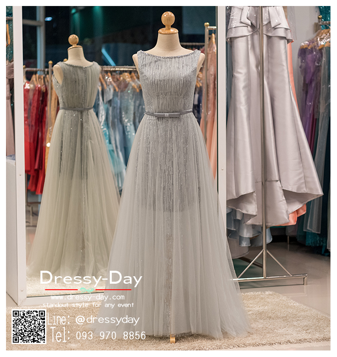 รหัส ชุดราตรี :PF075 ชุดไปงานแต่งสกรีนเพชรด้านในชุดอย่างสวยหรู ชุดราตรียาว หรู ชุดแซกสีเทา สวยหวานน่ารักมากๆ เหมาะสำหรับงานแต่งงาน งานกลางคืน กาล่าดินเนอร์