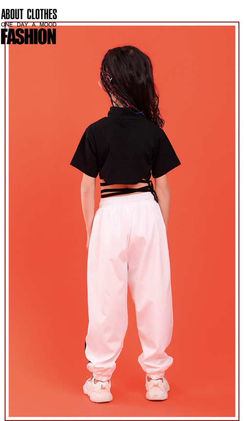 ชุดเต้น ชุดแดนซ์ เสื้อเอวลอยสีดำ+กางเกงขายาวสีขาว