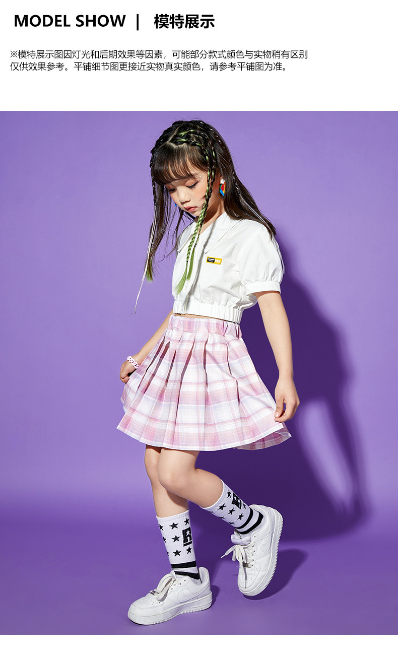 เสื้อเด็ก คอปกขาว+กระโปรงอัดพลีทพาสเทล