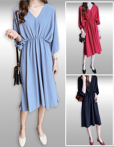 แม็กซี่เดรสยาวคอวีแบบสวยสไตล์เกาหลี มี3สี รหัส2187