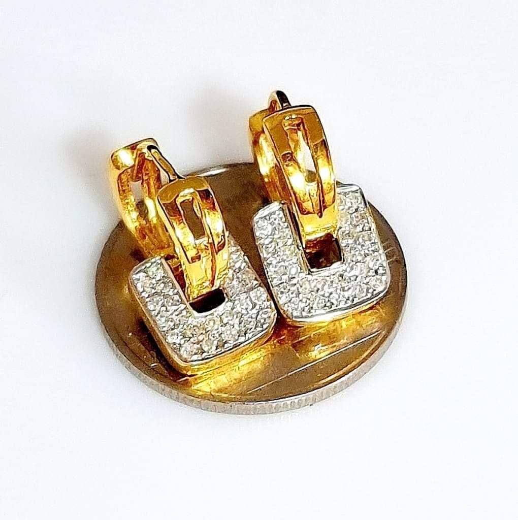 พร้อมส่งและสั่งผลิตต่างหูเพชรแท้ทรงสี่เหลี่ยม แต่งงาน หมั้น ใส่เที่ยว ออกงาน ทองคำ 9K เพชรกุหลาบแท้ 0.20 กะรัต 50 เม็๋ด ราคาถูกมาก ส่งฟรี