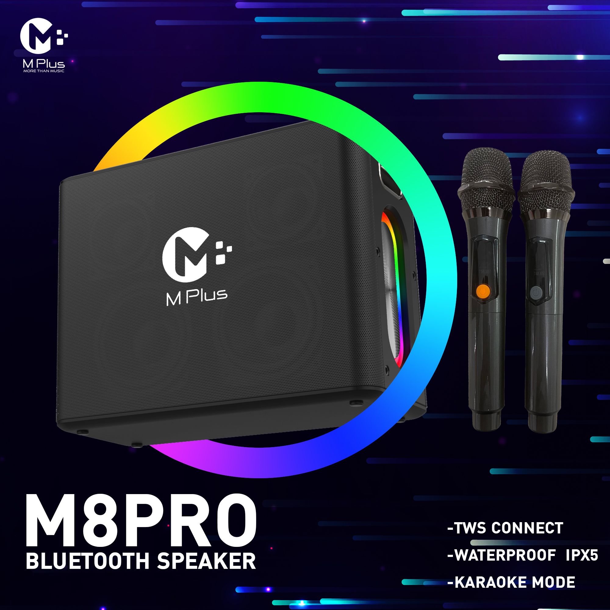 ลำโพงบลูทูธ คาราโอเกะ M8PRO ลำโพงปาร์ตี้ 120W พร้อมไมค์ไร้สาย 2 ตัว by M Plus