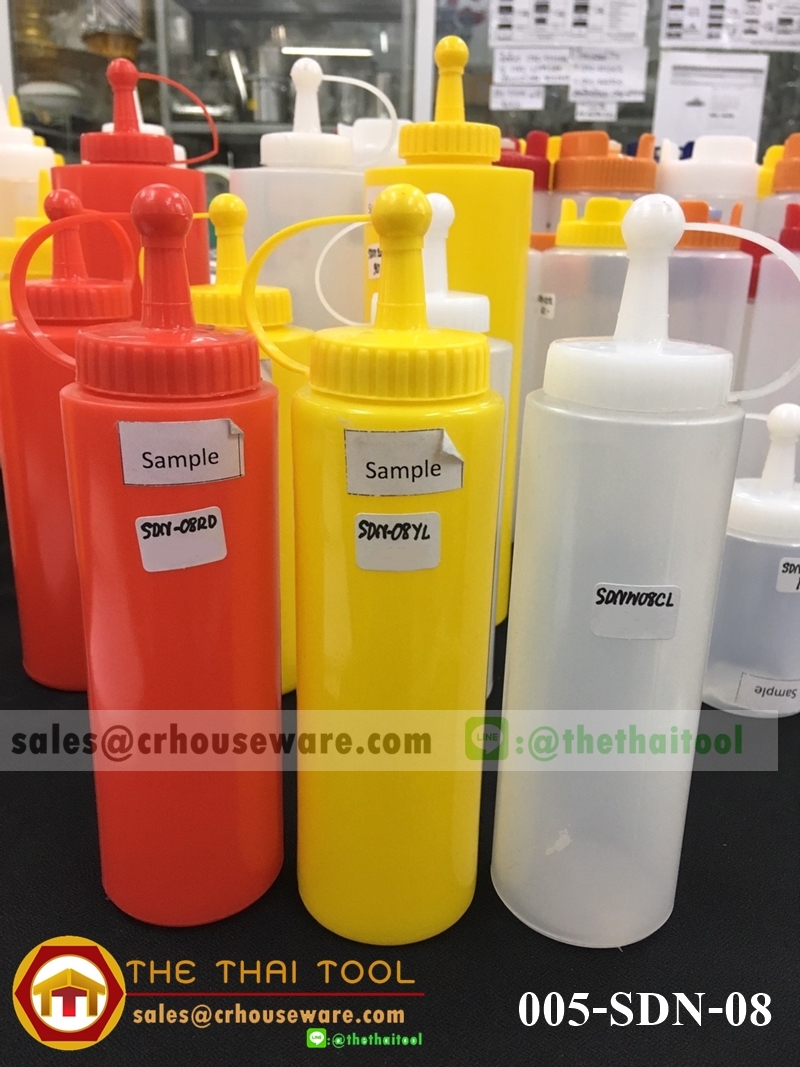 ขวดบีบซอส มีจุกปิด พลาสติก Squeeze Dispensers with Cap 8 oz.