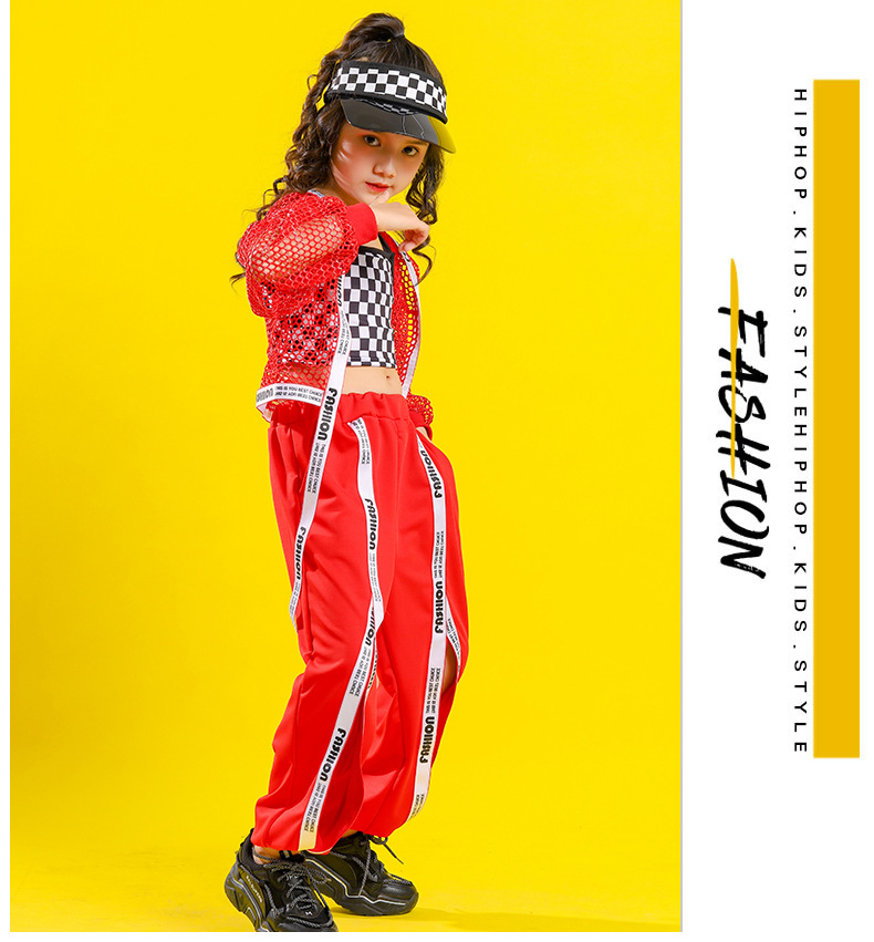 ชุดStreet Dance HIPHOP เสื้อตาข่ายแดง+เสื้อลำลอง+กางเกง